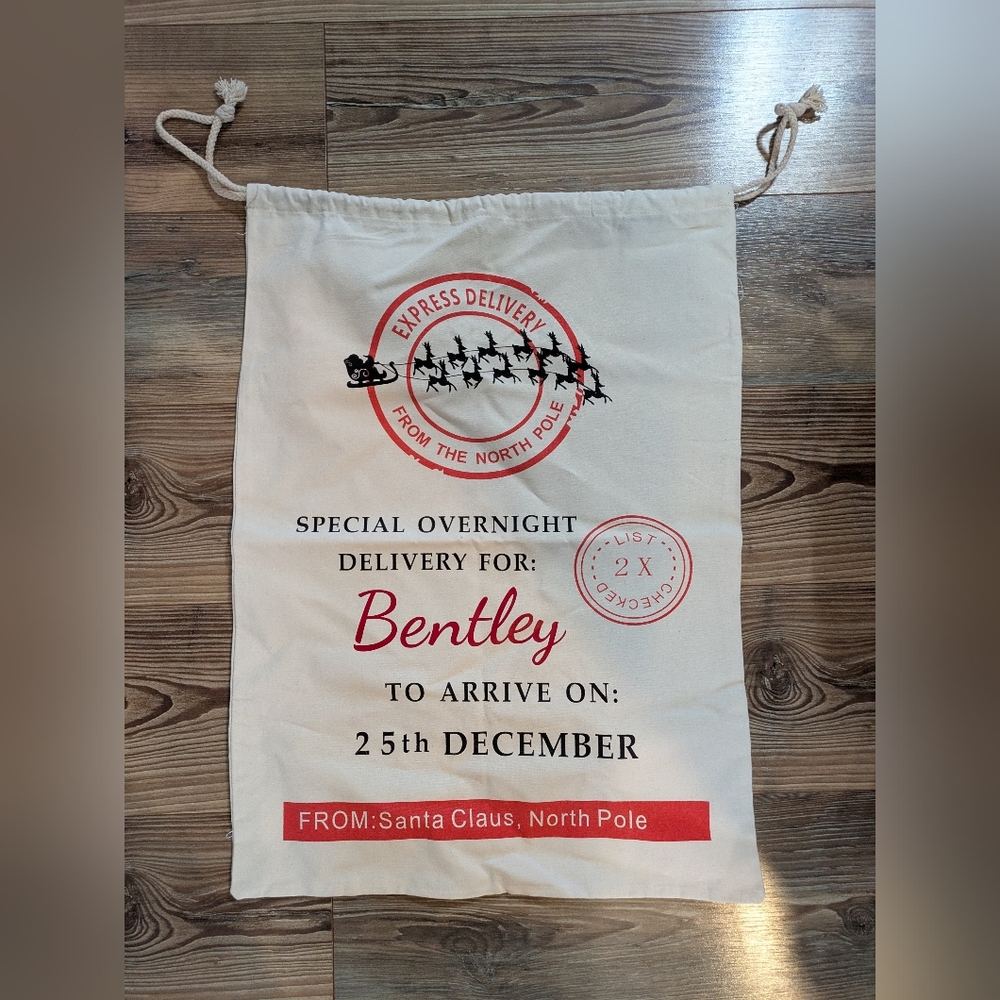 The North Pole Santa Claus Christmas Gift Present Sack Personalized For Bentley